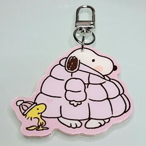 Snoopy In Pink Puffer Coat Keychain Purse Backpack Charm Clip